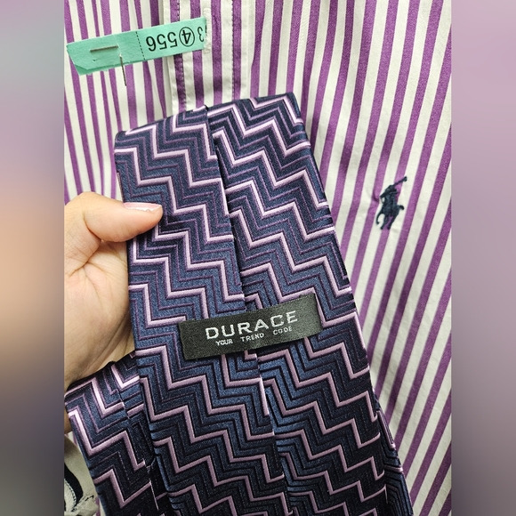 Ralph Lauren Men's Classic Fit Striped Poplin Shirt - Size 15 in Purple/White - Picture 13 of 14